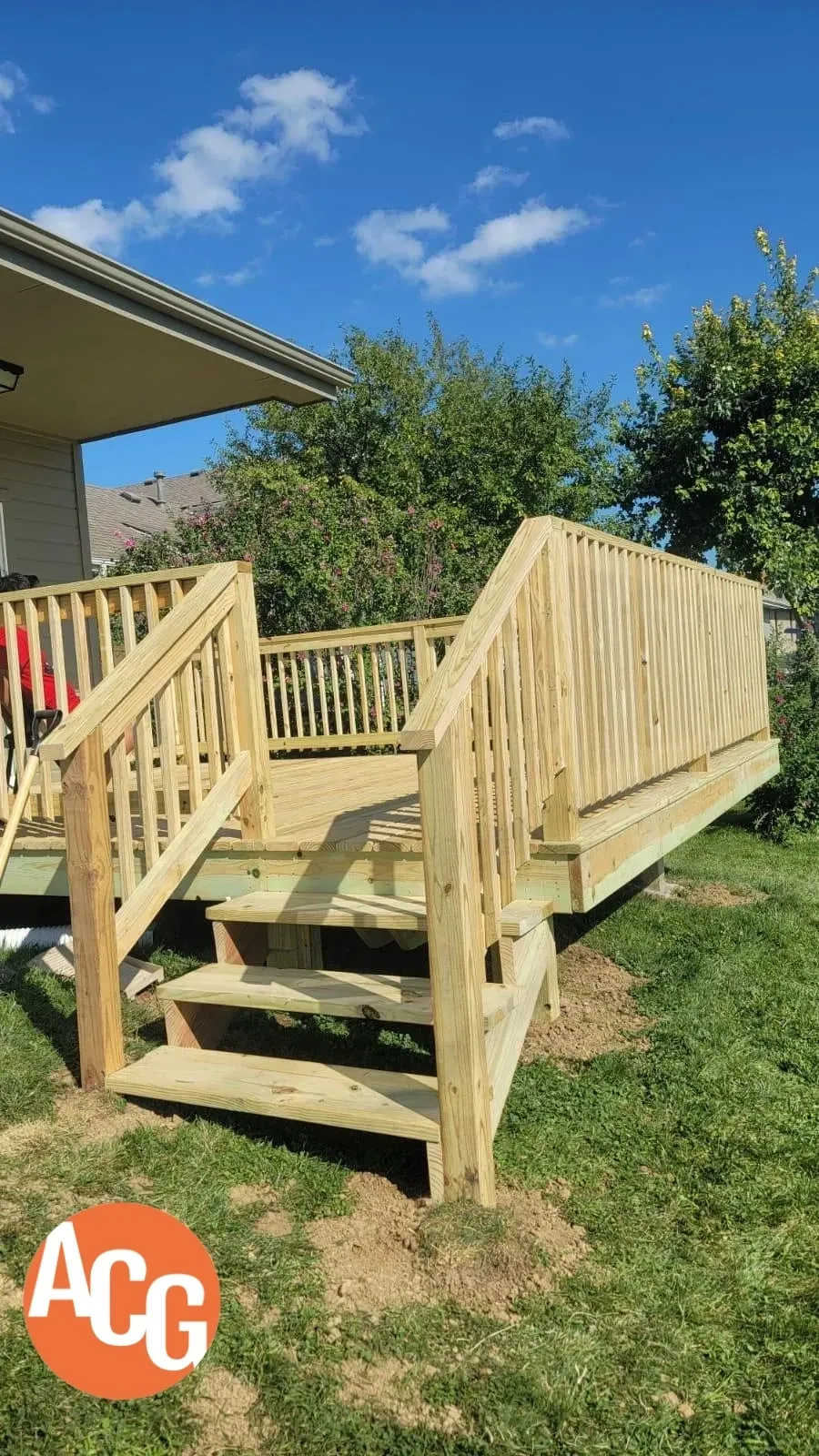 Wooden accessibility ramp with deck and stairs