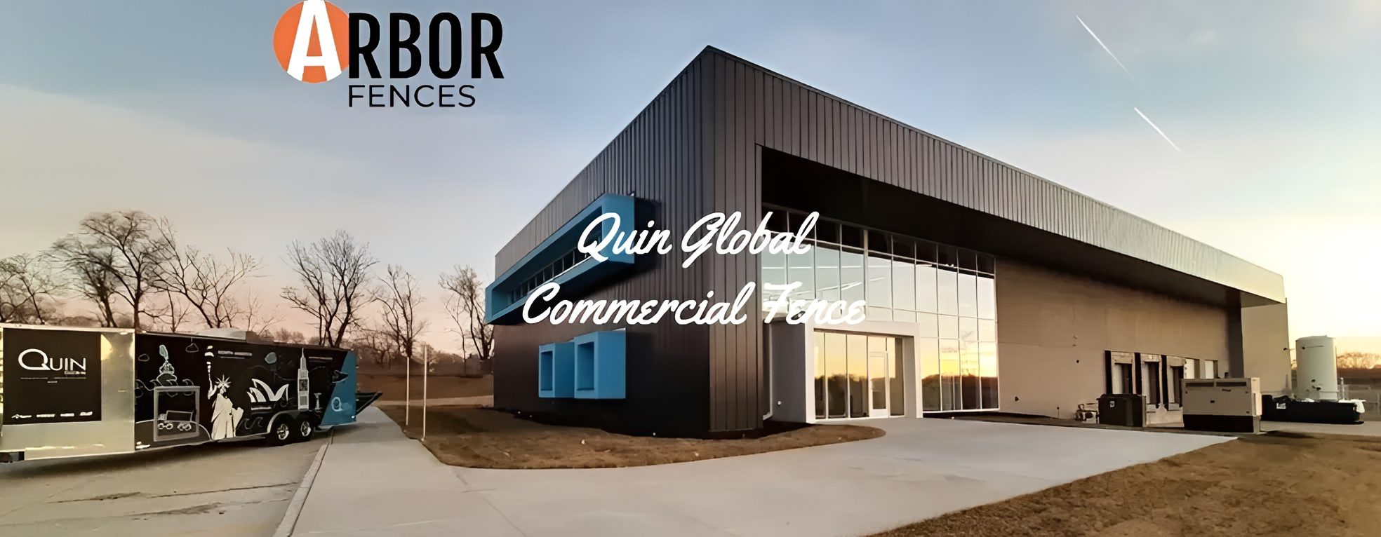 Modern commercial fence company building exterior