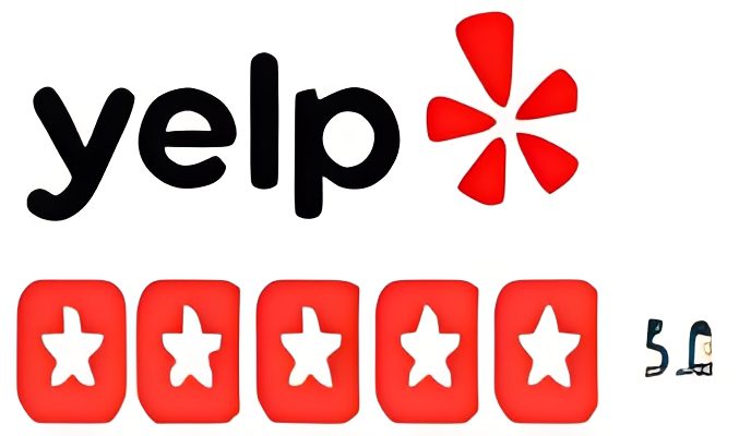 Yelp logo with five red stars