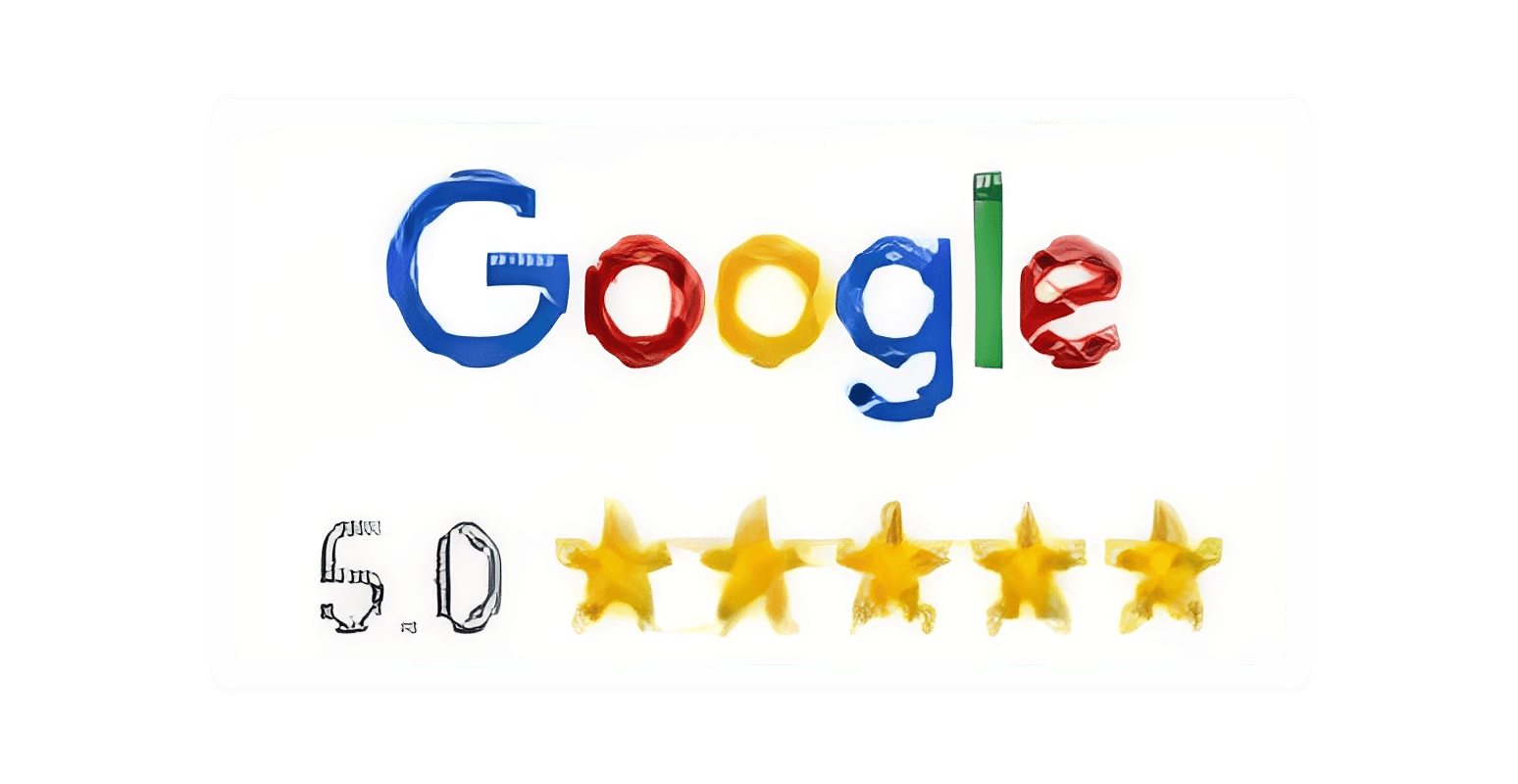 Google logo and 5.0 five-star rating