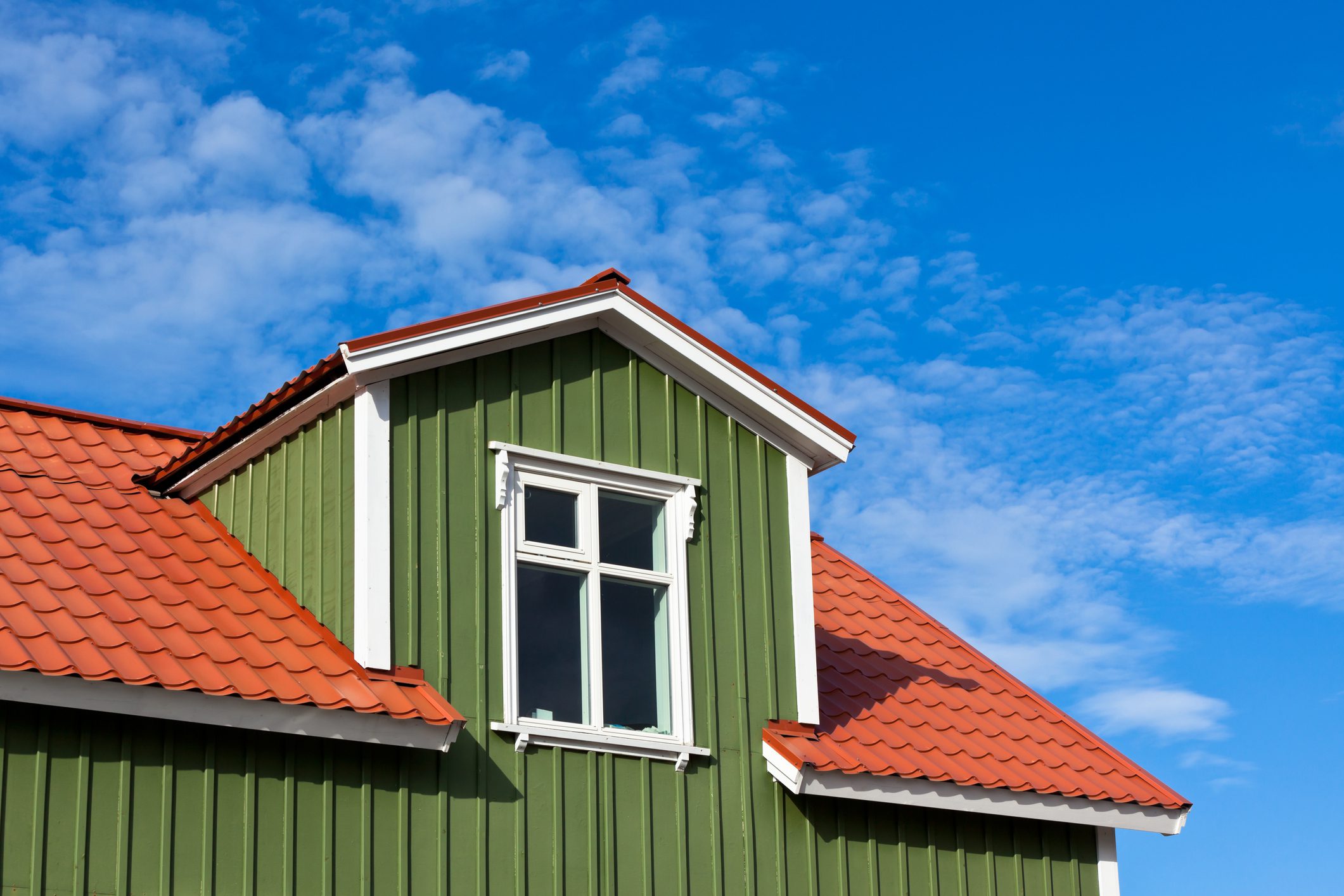 Residential Roof Top under the Bright Blue Sky. Copyspace