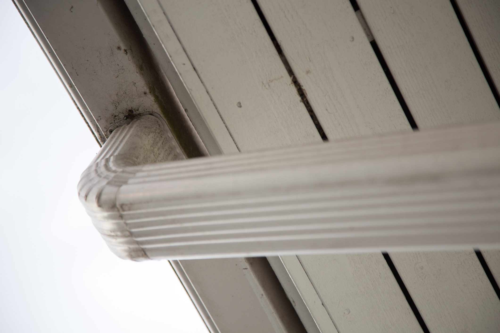 Close-up of house gutter system for roof rainwater drainage
